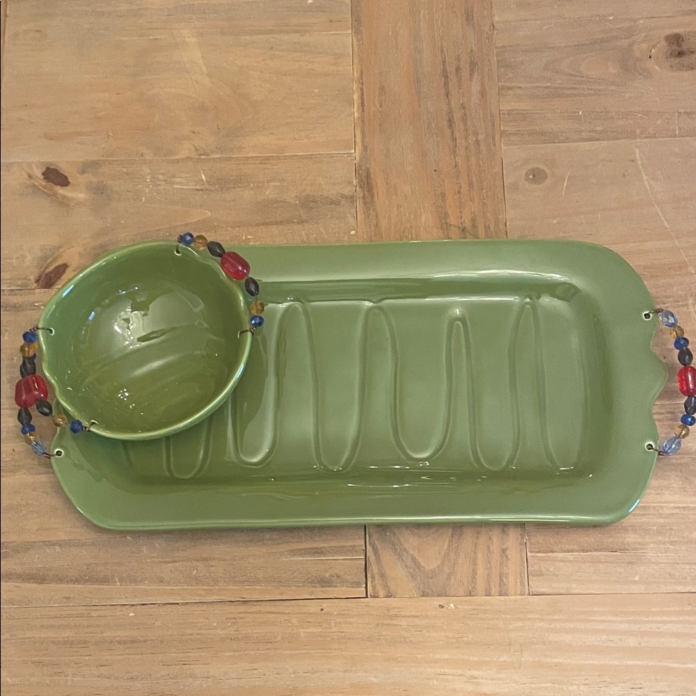 GANZ Bella Casa Olive Green Ceramic Tray and Bowl Set